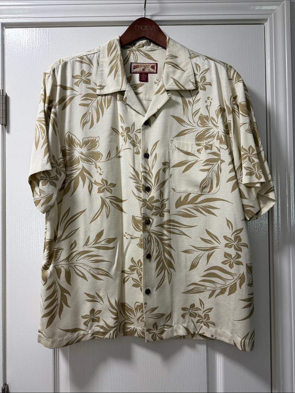 Caribbean Joe Beige and Tan Camp Shirt